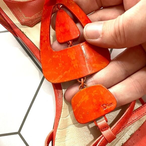 Christian Dior T-Strap Orange Coral Sandals SIZE 5 - Picture 4 of 10